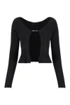 Jacquemus 'la Maille Pralu Longue' Black Ribbed Cardigan With Logo Charm Woman In Black