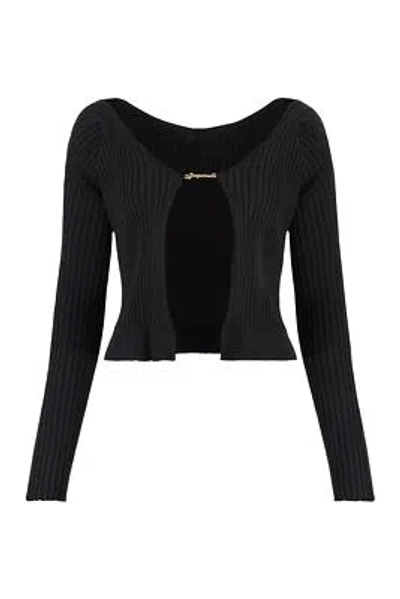 Pre-owned Jacquemus Pralu Logo Print Long Sleeve Top In Black