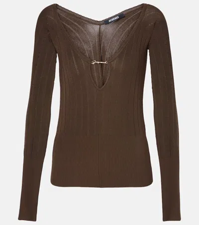 JACQUEMUS PRALÙ LOGO RIBBED-KNIT TOP