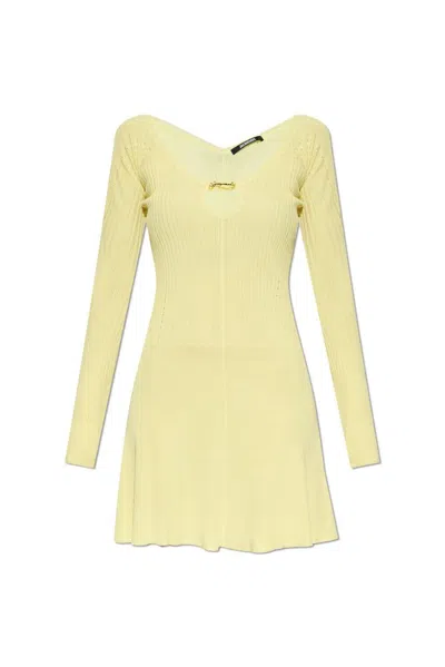 Jacquemus The Pralù Scalloped Mini Dress In Yellow