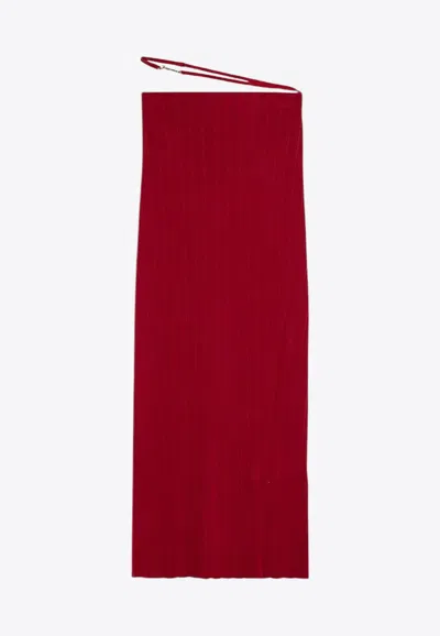 Jacquemus Pralu Embellished Ribbed-knit Midi Skirt In Red