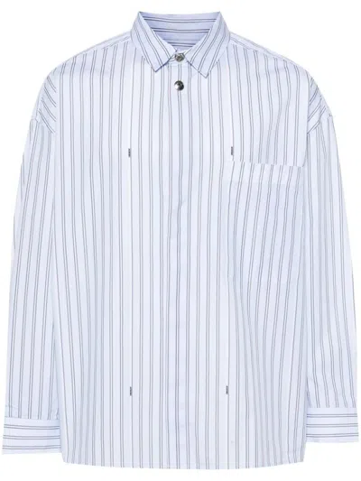Jacquemus Logo-studs Striped Shirt In Light Blue