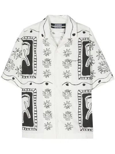 Jacquemus Printed Bowling Shirt In White/black