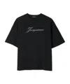 Jacquemus Relaxed Fit Black T-shirt With Cursive Script Logo In Black