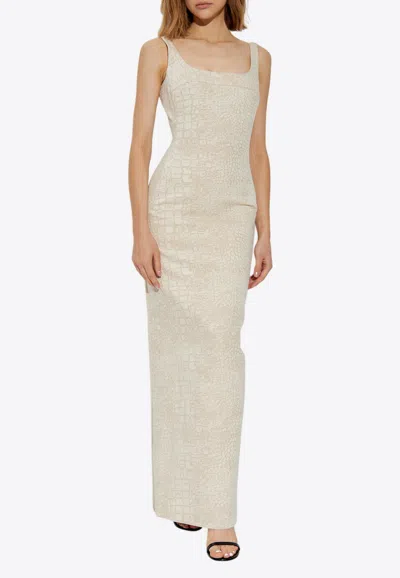 Jacquemus Printed Strappy Maxi Dress In Beige