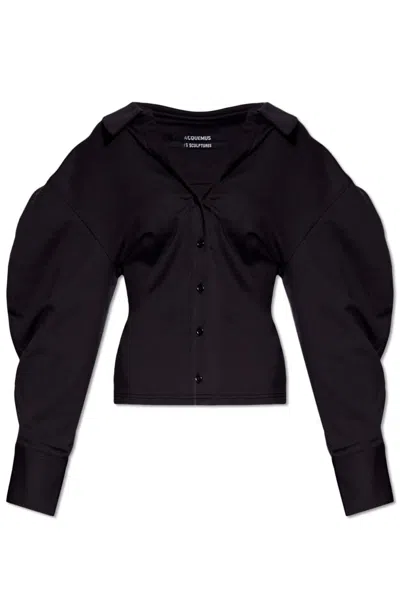 Jacquemus Puffed Polo Shirt In Black