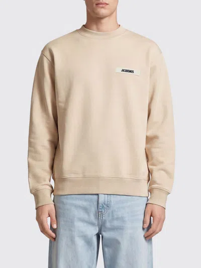 Jacquemus Pure Cotton Crewneck Sweatshirt With Applied Contrast Logo In Neutral