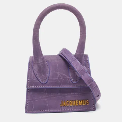 Pre-owned Jacquemus Purple Croc Embossed Nubuck Leather Mini Le Chiquito Top Handle Bag