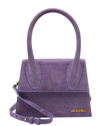 Pre-owned Jacquemus Purple Croc-embossed Suede Le Chiquito Moyen Large Bag (authentic Pre-loved)