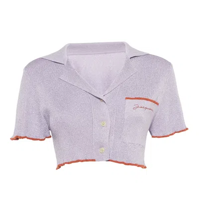 Pre-owned Jacquemus Purple Lurex Knit Le Haut Brilho Bowling Crop Top Xs