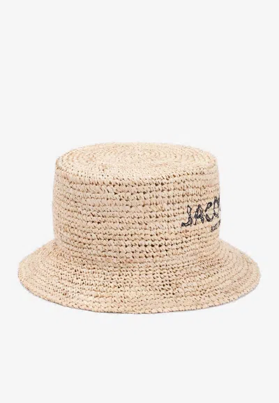 Jacquemus Le Bob Pesco Raffia Bucket Hat In Nude & Neutrals
