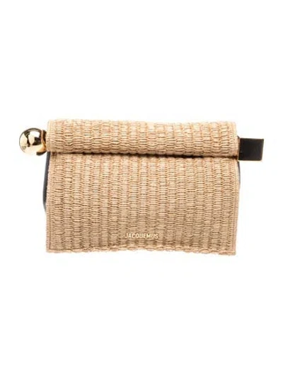 Pre-owned Jacquemus Raffia Rond Carré Raffia Clutch Small In Neutrals