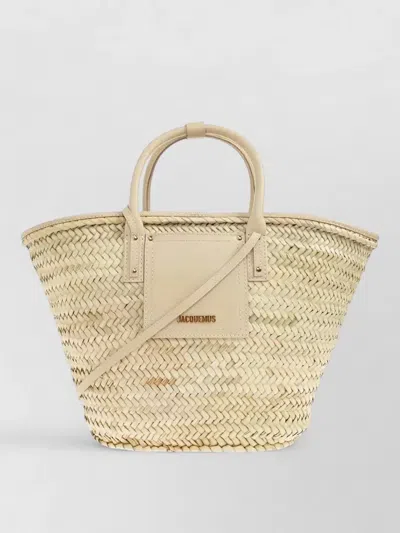 Jacquemus Raffia Tote Bag Leather Trim Shoulder Strap