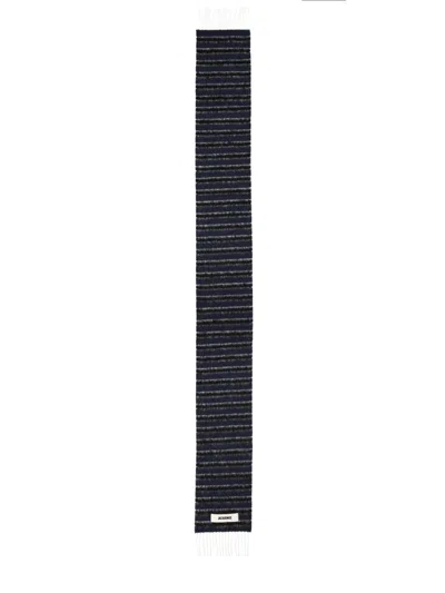 Jacquemus Rayures Horizontal Stripes Fringed Scarf In Black