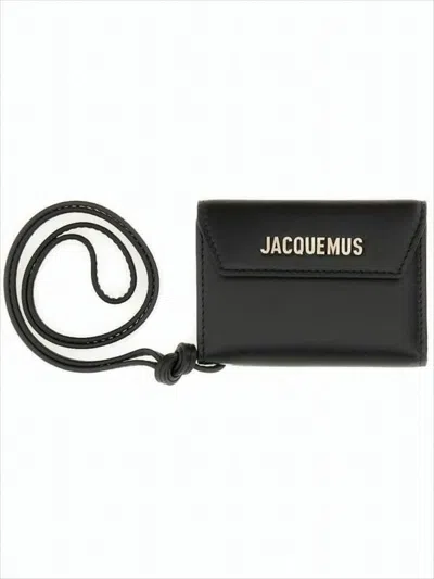 JACQUEMUS RECTANGULAR BLACK LEATHER CARD WALLET WITH LOGO DETAILING