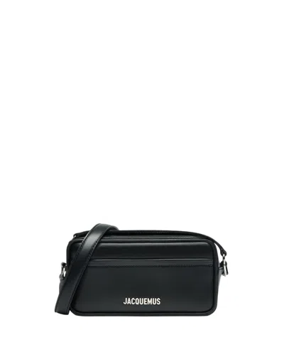 Jacquemus Rectangular Smooth Leather Pochette With Silver Hardware In Black