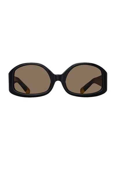 Jacquemus Rectangular Sunglasses In Colapso Black  Yellow Gold  & Brown