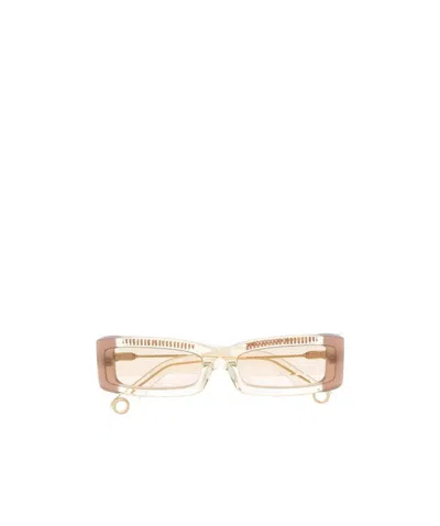 Jacquemus Rectangular Wire Detail Sunglasses In White