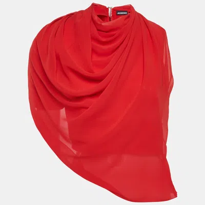 Pre-owned Jacquemus Red Crepe Asymmetric One Shoulder Pablo Top L