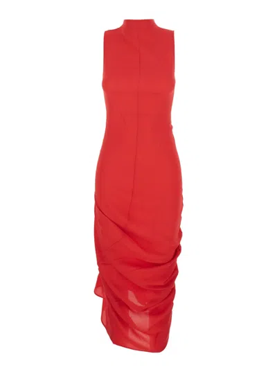 JACQUEMUS WOMEN RED HIGH NECK SLEEVELESS MIDI DRESS, S LUXURY DRESSES FOR WOMEN DARVEYS
