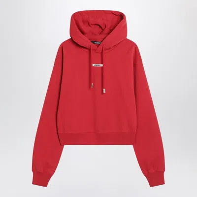 JACQUEMUS JACQUEMUS  RED HOODIE WITH LOGO PATCH
