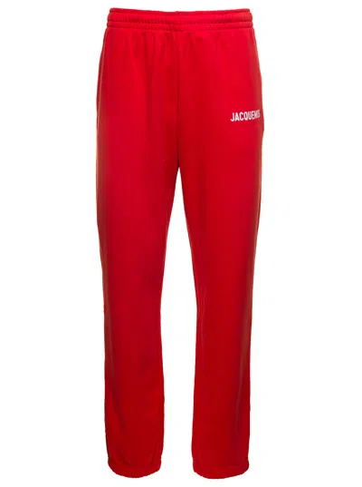 Jacquemus Red Jogger Pants With Logo Print In Cotton Man