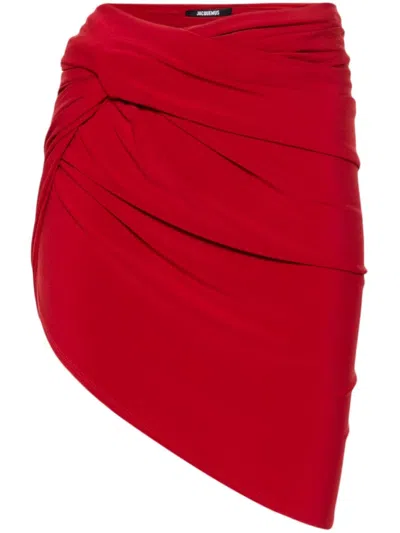Jacquemus Draped Asymmetric Mini Skirt In Red