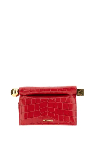 Jacquemus Red La Pochette Rond Carre Crocodile-embossed Leather Clutch