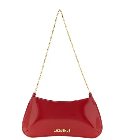 Jacquemus Le Petit Bisou Patent Leather Shoulder Bag With Chain Handle In Red