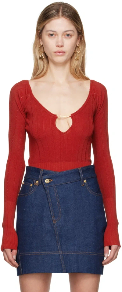 Jacquemus Le Haut Pralu Knit Logo Chain Top In Red