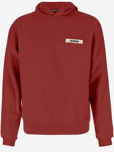 Jacquemus Grosgrain-finish Hooded Sweatshirt With Logo Detail In Burgundy