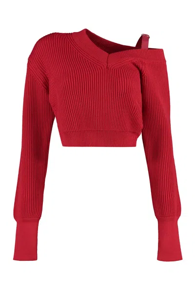 Jacquemus Red Ribbed Wool Blend Pullover For Women Fw23