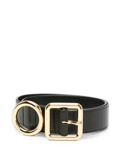 Jacquemus Circle And Square Buckle Belt In Smooth Leather In Black