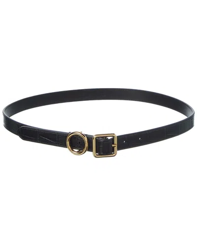 Jacquemus Regalo Thin Croc-embossed Leather Belt In Black