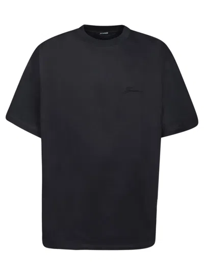 Jacquemus Regular Fit Cotton T-shirt With Tone-on-tone Logo In Black