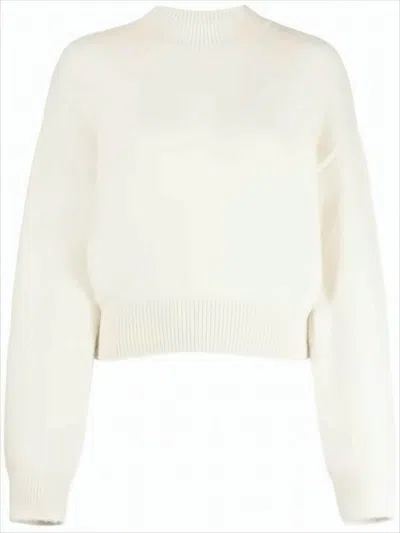 Jacquemus Relaxed Fit Alpaca Blend Sweater With Tonal Logo In White