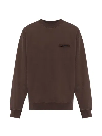 Jacquemus Relaxed Fit Crew Neck Sweater With Textured Patch Detail In Brown