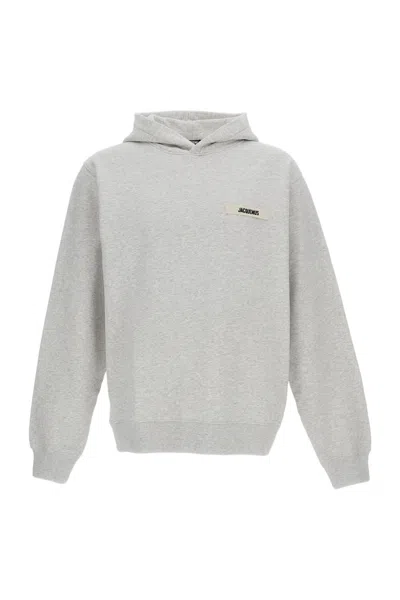 Jacquemus Relaxed Fit Grey Hoodie With Grosgrain Logo Patch In Gray