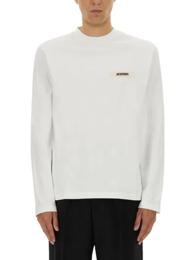 Jacquemus Relaxed-fit Long-sleeved Cotton T-shirt With Minimalist Design In White