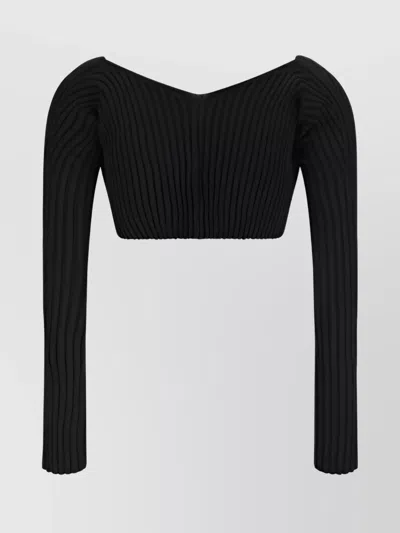 Jacquemus Ribbed Back Cropped Fitted Cardigan In Black