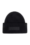 Jacquemus Ribbed Black Beanie Hat With Subtle Patch Detail In Black