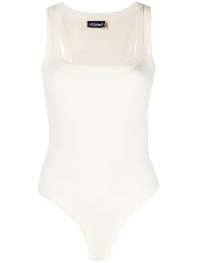 Jacquemus Ribbed Bodysuit  Characteristics White Cream Cotton Ribbed Design Stretch Jersey Wide Neck