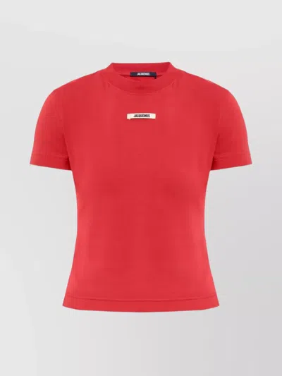 JACQUEMUS RIBBED CREW NECK SHORT SLEEVE TOP
