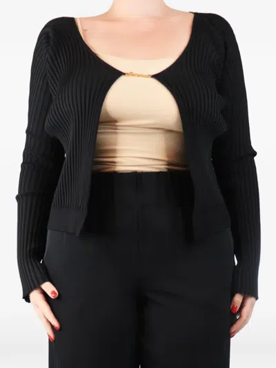 Pre-owned Jacquemus Ribbed Cropped Cardigan In Black