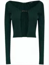 Jacquemus Ribbed Cropped Cardigan With Gold-tone Clasp Closure In Green