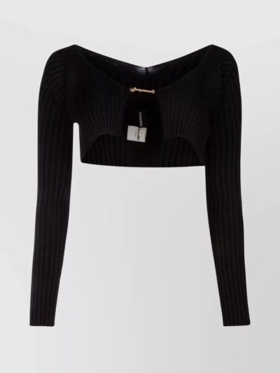JACQUEMUS RIBBED CROPPED TOP WITH LONG SLEEVES