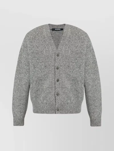 Jacquemus Ribbed Cuffs And Hem Cardigan In Gray