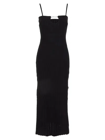 Jacquemus Embellished Ribbed-knit Midi Dress In Black