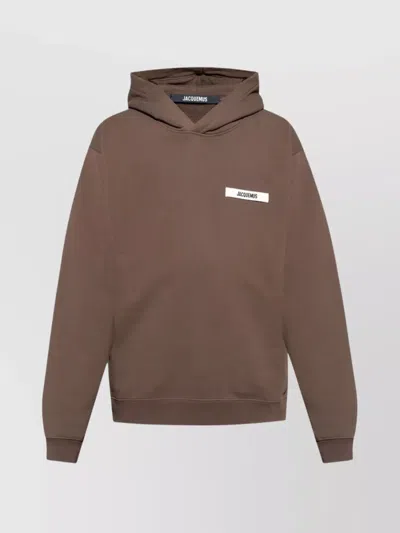 Jacquemus Ribbed Hooded Sweater Relaxed Fit In Brown