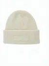 Jacquemus Ribbed Knit Beanie With Folded Cuff And Rectangular Patch In Gold